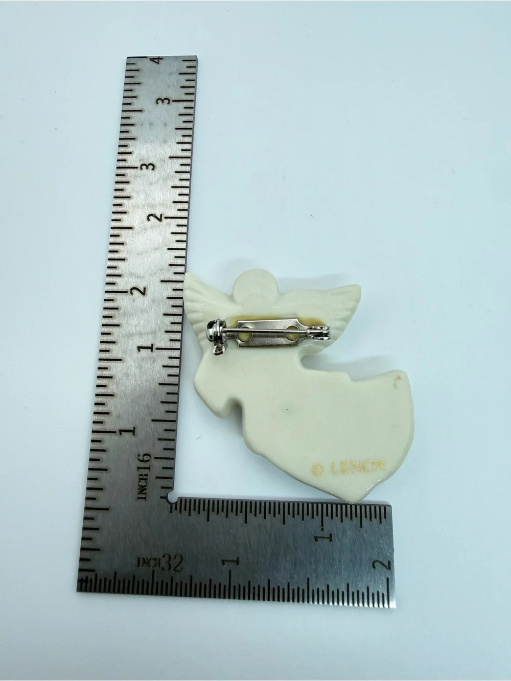 Lenox Fine Porcelain Angel Brooch Pin w/ Gold Lyre in Original Box